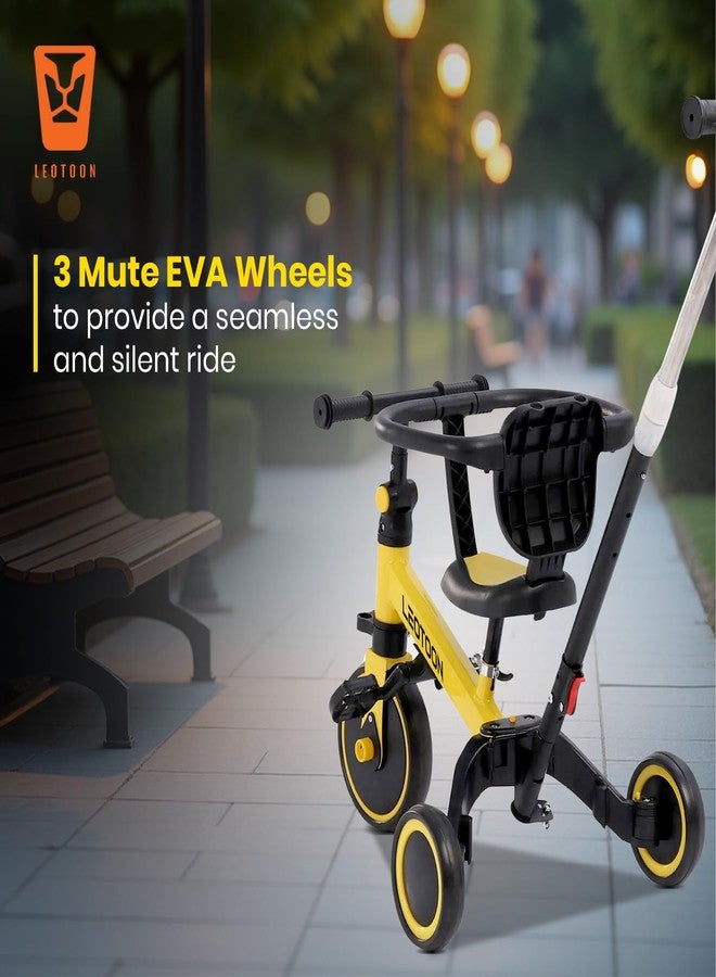 Leotoon 4 in 1 Trot n Roll Tricycle, 3 Mute EVA Wheels, Big Wheel Hub, Steel Frame, Non Slip Tyres, Extendable Push Handle, Convertible to Balance Bike, Yellow, 2 to 6 Years - Image 5